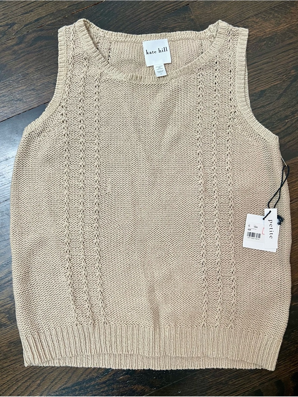 NWT Kate Hill Cream Knit Sleeveless V-Neck Sweater Vest Sz PS